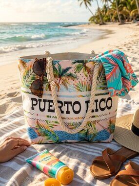 ​🔥 MUST HAVE Puerto Rico Canvas Tote Bag – Large Tropical Beach Bag w/ Rope